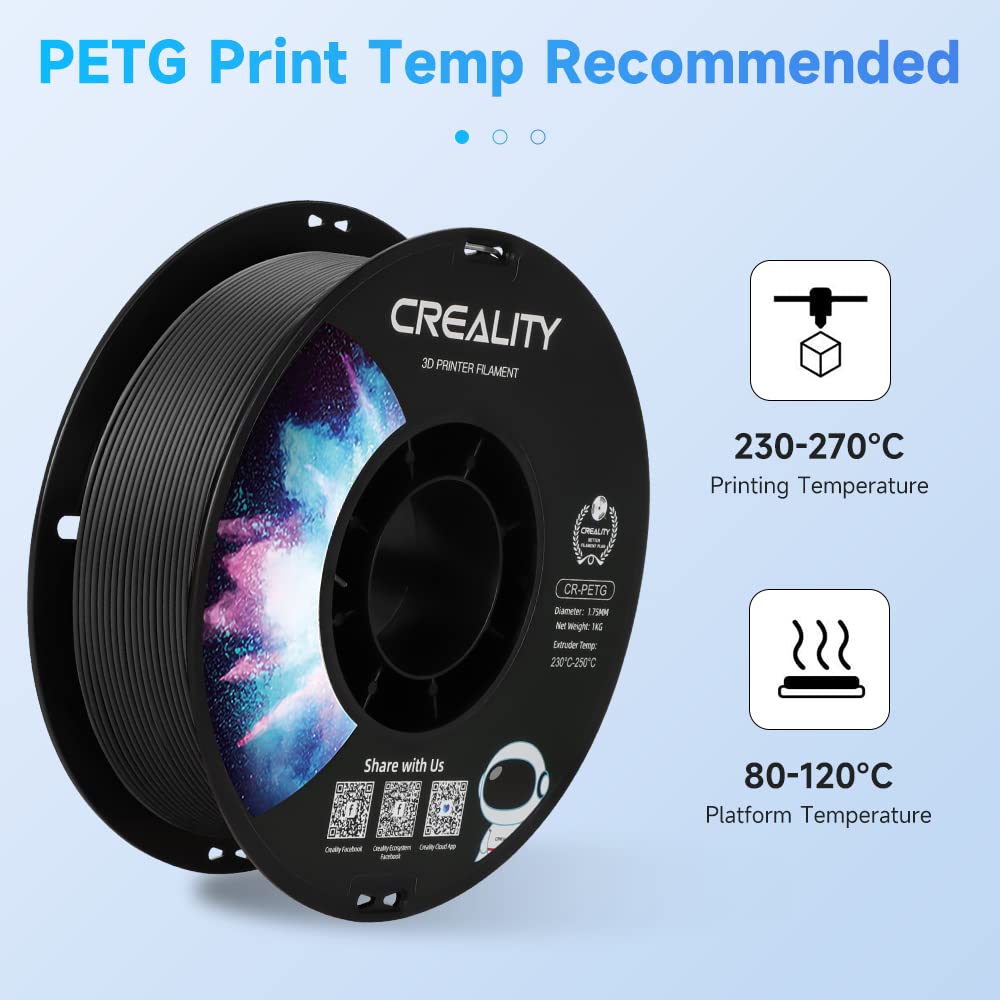 Creality PETG Filament 1.75mm Black, 3D Printer Filament No-Tangling, Strong Bonding and Overhang Performance Dimensional Accuracy +/-0.02mm, 2.2lbs/Spool Creality
