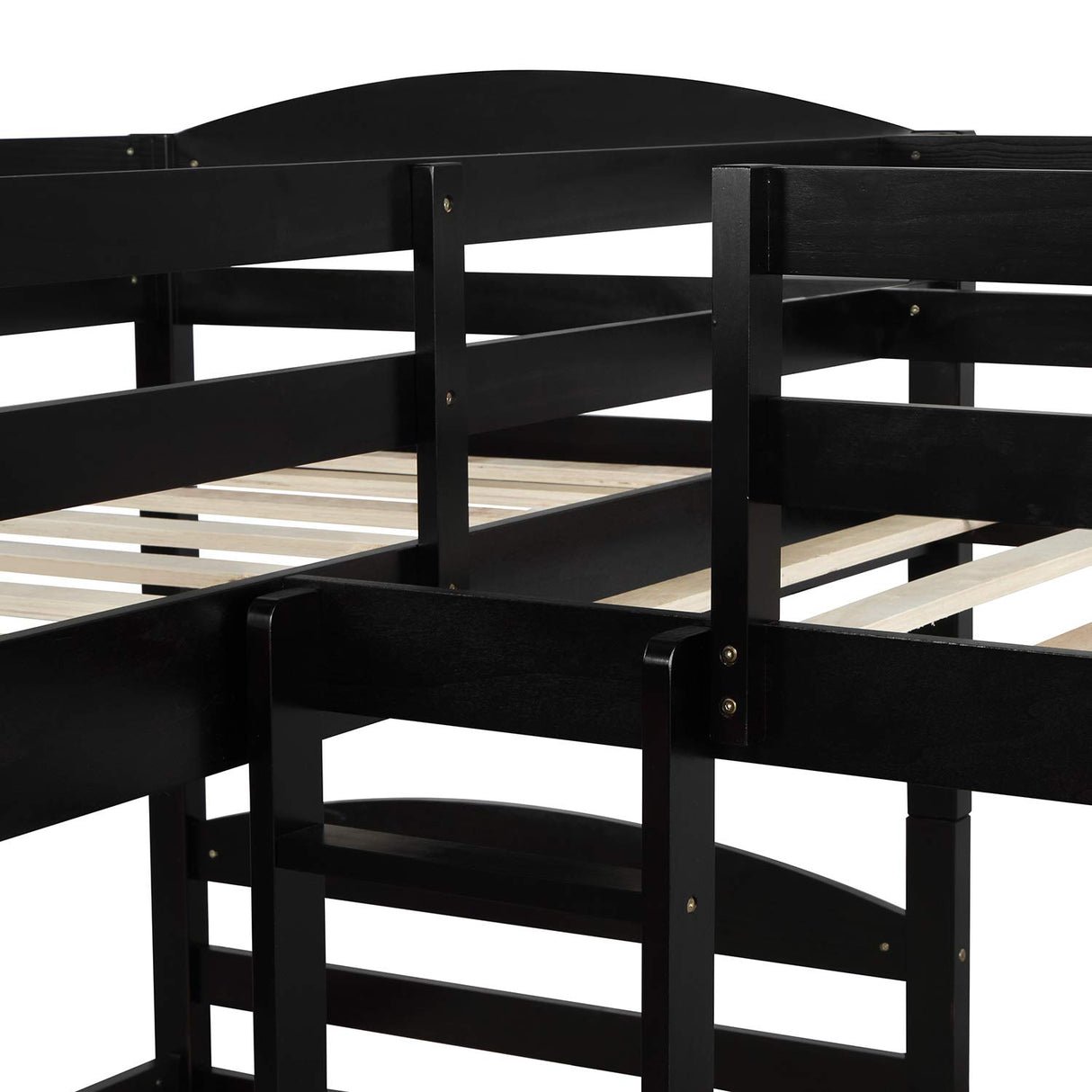 Harper & Bright Designs Quad Bunk Bed with Trundle, L Shaped Bunk Bed for 4 Kids, Wooden Twin Bunk Bed Frame for Kids Teens Adults - Espresso Harper & Bright Designs