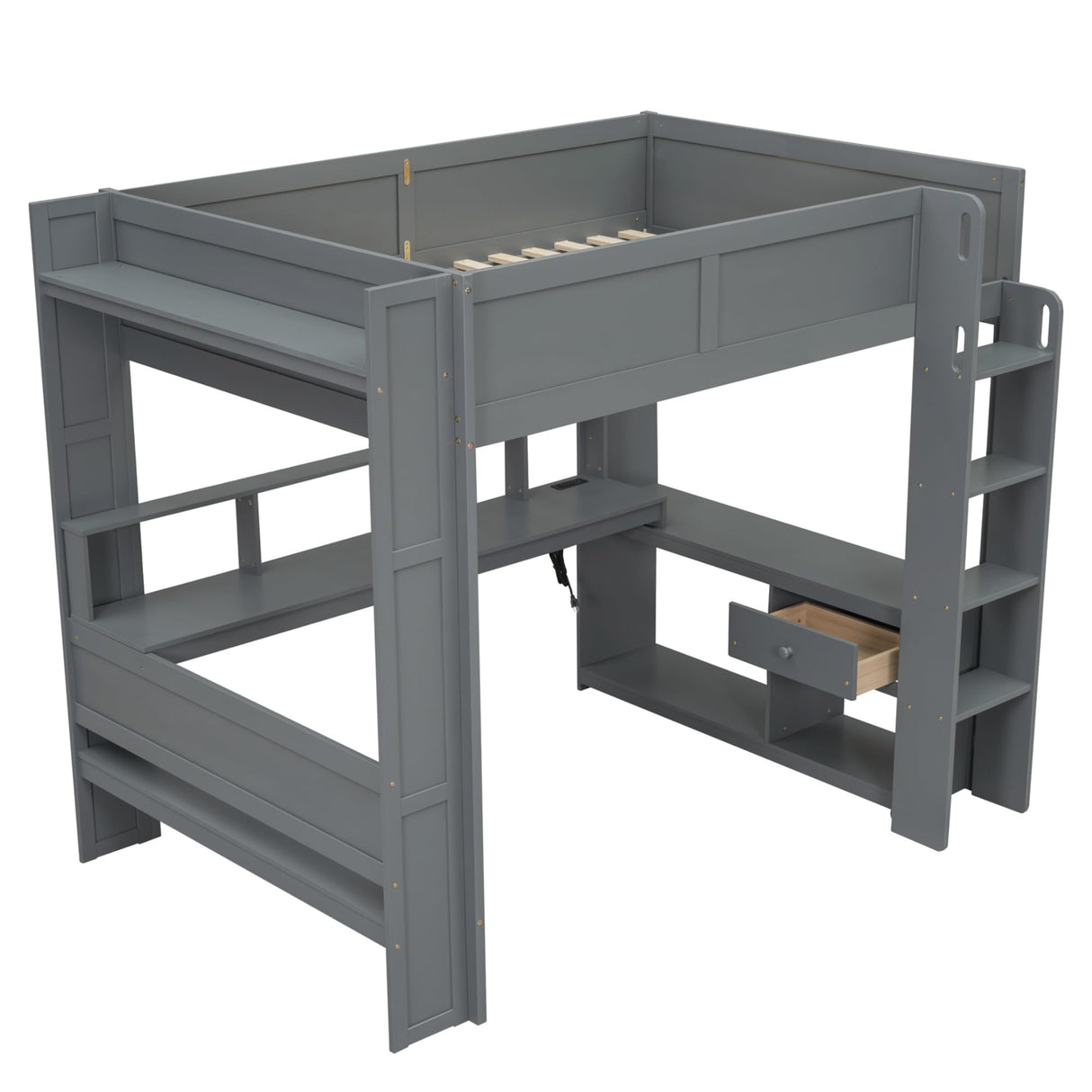 MaiDeHaoo Gaming Loft Bed with Desk and Charging Station Full Loft Bed with LED Lights Loft Bed with Storage - Dark Gray MaiDeHaoo