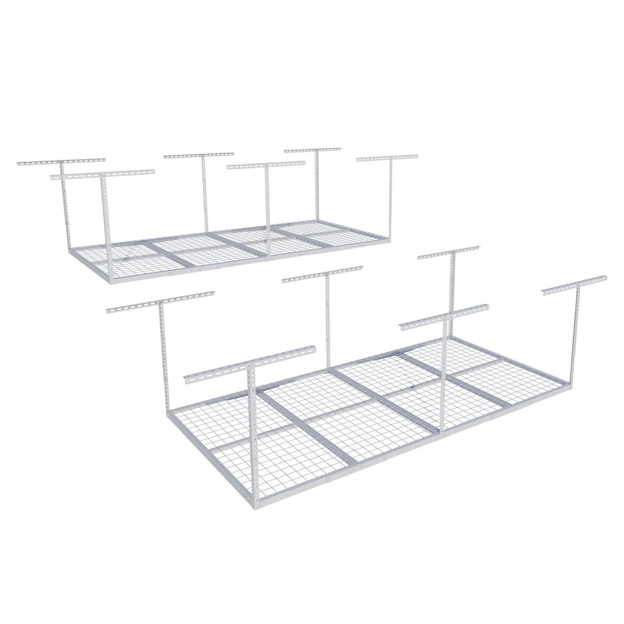 FLEXIMOUNTS 4x8 Overhead Garage Storage Rack, Adjustable Organization System, Heavy-Duty Metal Ceiling Racks, 2 pack, White FLEXIMOUNTS