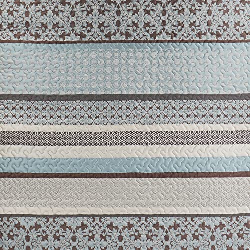 Madison Park Princeton Reversible Quilted Bedspread Set, Solid Reverse Summer Breathable, Lightweight All Season Bedding Layer, Matching Shams, Bedspread King(120"x118"), Blue 5 Piece Madison Park