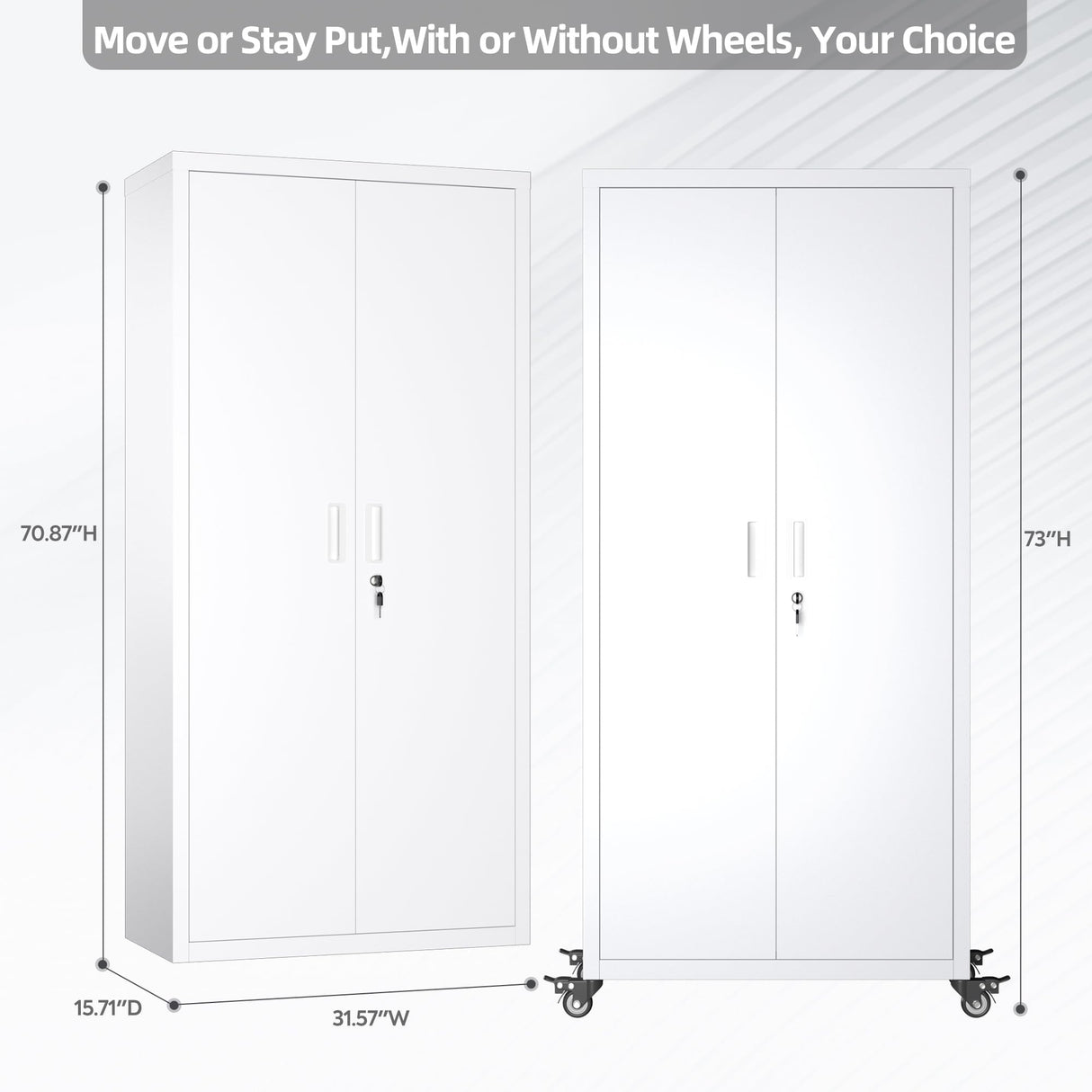JAORD Garage Storage Cabinets with Wheels, Metal Storage Cabinet with Locking Doors and 4 Adjustable Shelves for Garage Home, Assembly Required, 73" H, White JAORD
