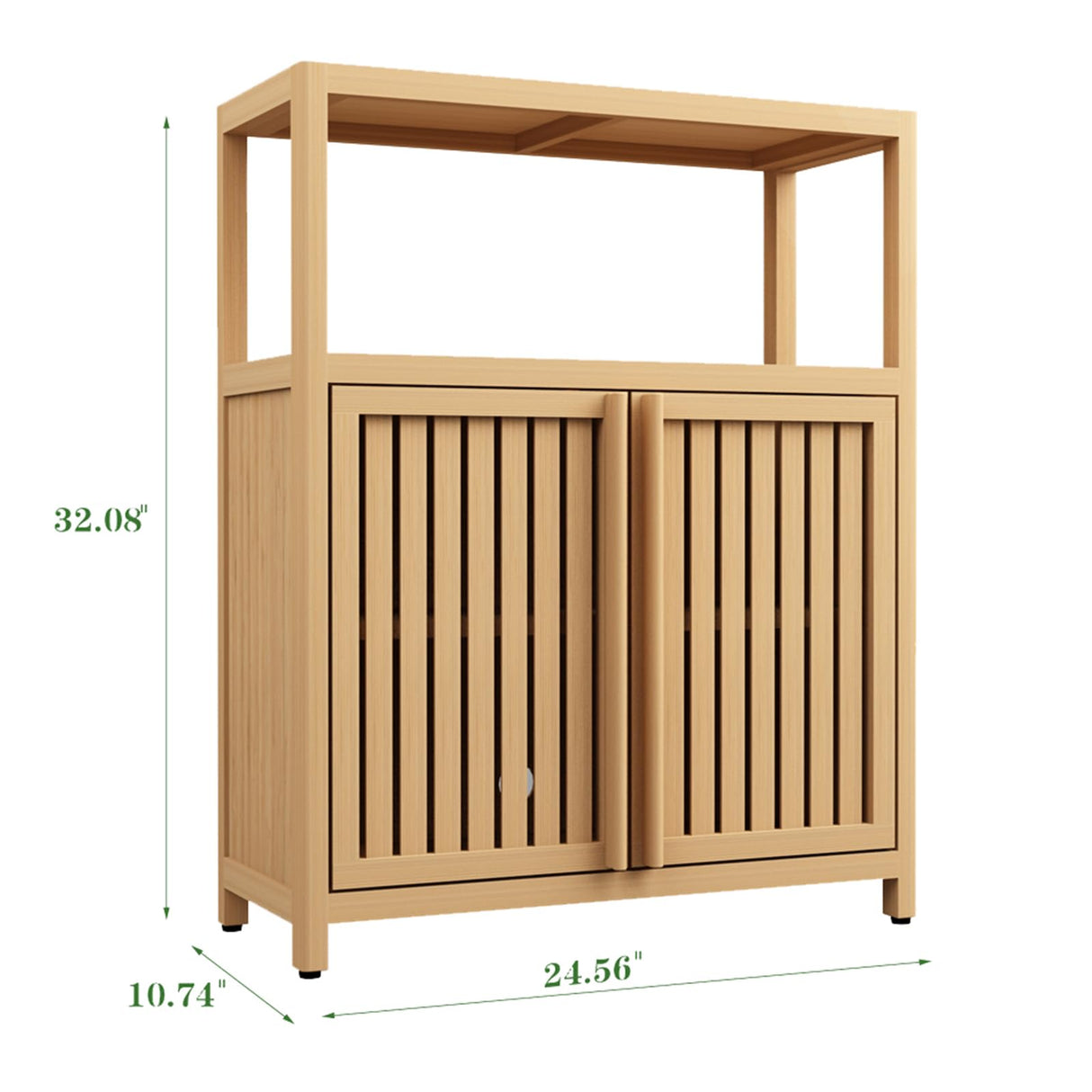 BAOMKONG Versatile Bamboo Storage Cabinet with Louvered Doors & Open Shelf - Ideal for Bathroom, Living Room, or Entryway BAOMKONG