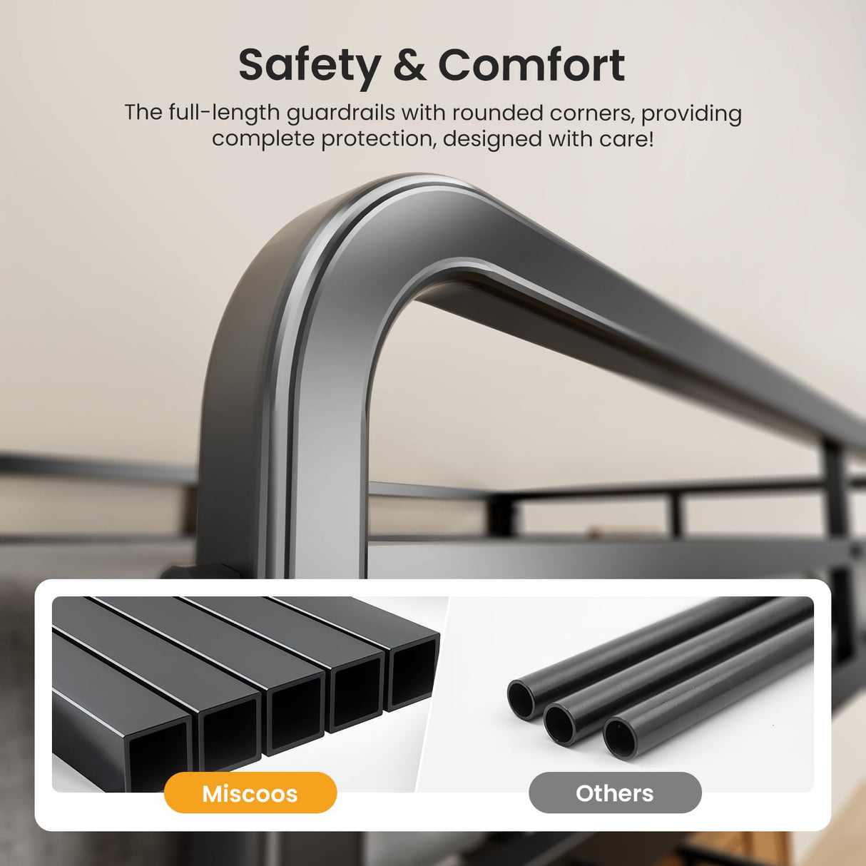 Miscoos Heavy Duty Triple Bunk Bed, Twin Over Twin Over Twin Metal Bunkbeds with Ladder, Family-Friendly for All Ages, Bedroom, No Box Spring Needed, Easy Assembly, Black Miscoos