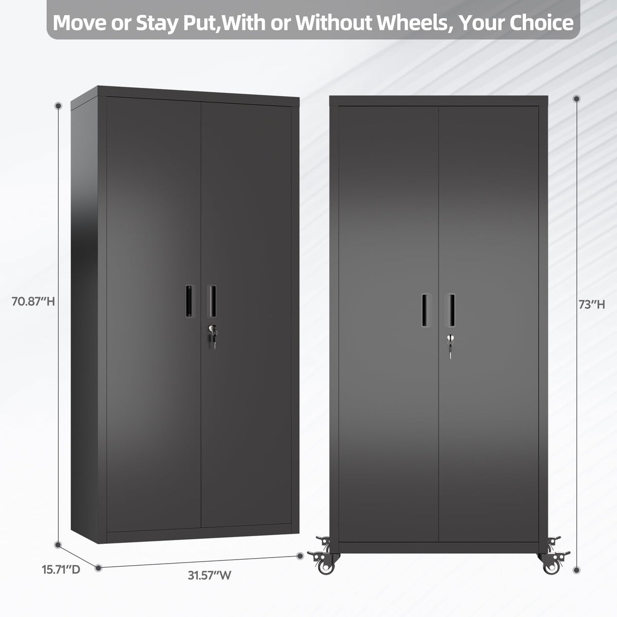 Aobabo 73''H Garage Storage Cabinet with Wheels,Steel Cabinets with 2 Doors and 4 Adjustable Shelves for Home Office,Assembly Required,Black Aobabo