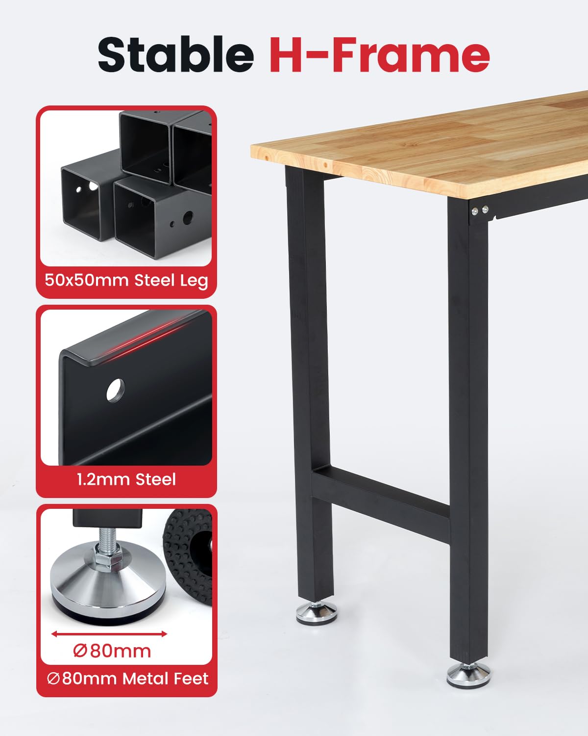 ENJOYWOOD Work Bench 60 Inch Work Table for Garage Heavy Duty Rubberwood Tabletop Workbench for Woodworking Shop Home Office Electronic Cutting Wood ENJOYWOOD