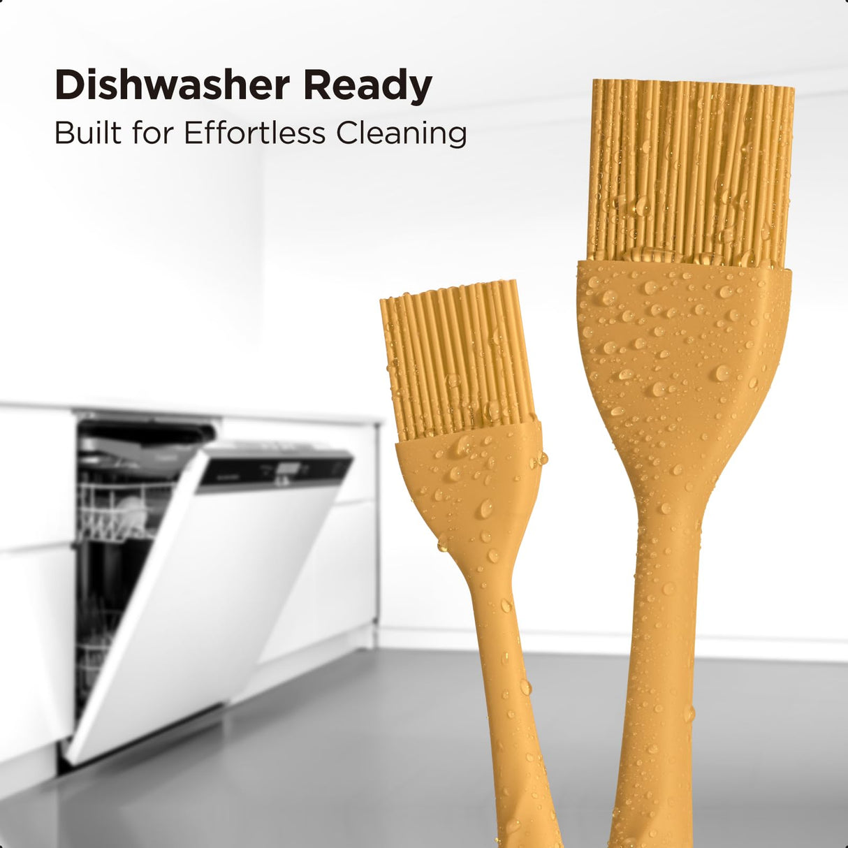 Kitchen Mama WaltzGrip Platinum Silicone Basting Pastry Brush: Set of 2 Heat-Resistant Brushes for Cooking, Baking, Grilling, and Spreading Oil or Butter - Dishwasher-Safe (Yellow) Kitchen Mama