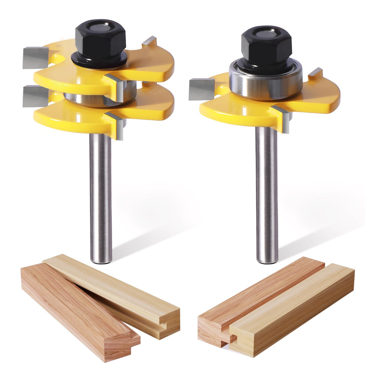 Tongue and Groove Router Bit Set of 2 Pieces,Router Bits 1/4 Shank,3 Teeth Adjustable T Shape Wood Milling Cutter,Router Bits,Lock Miter Router Bit,Shank Router Bit,Tongue and Groove Router Bit yqlbgprj