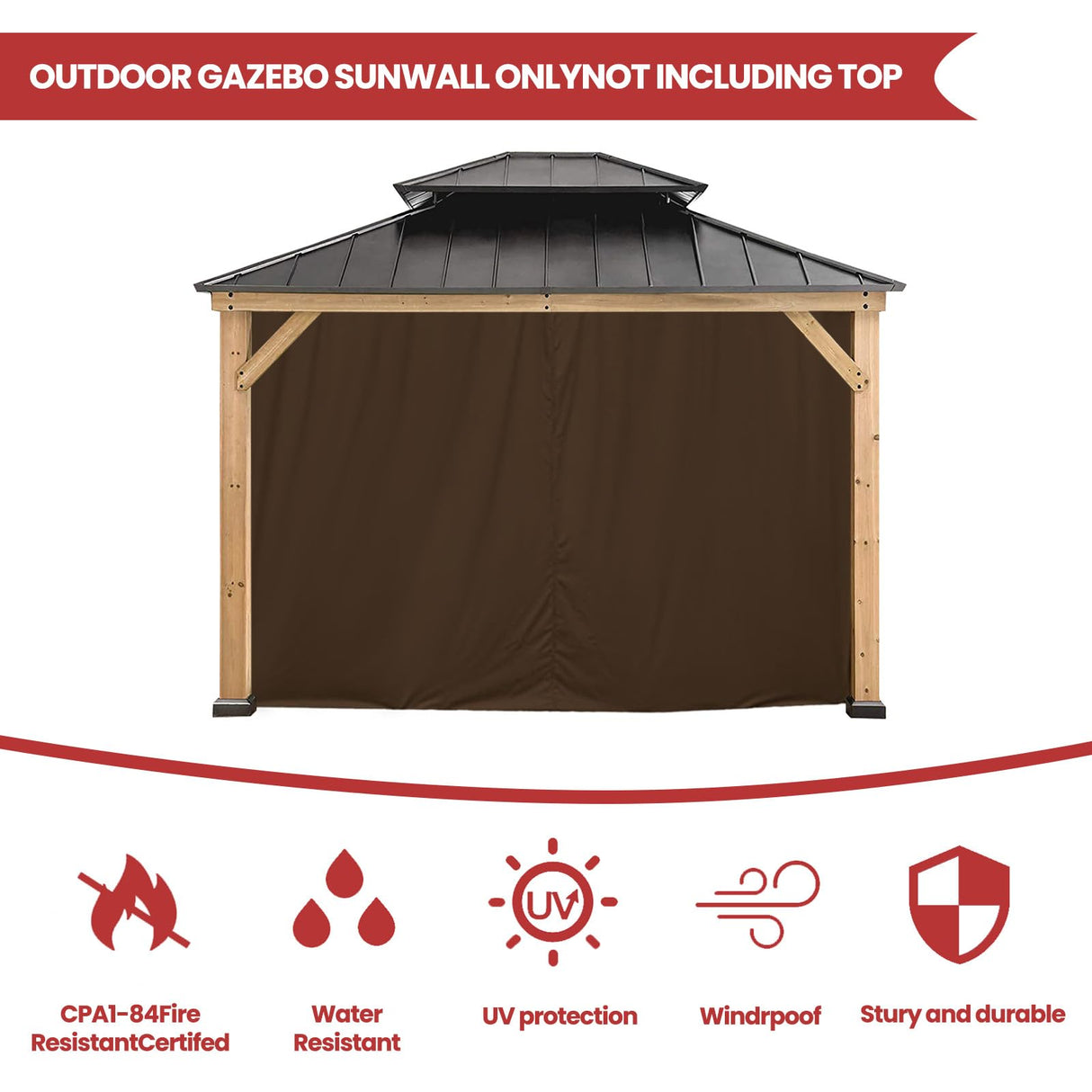 Coastshade Gazebo Pergola Canopy Panel Sidewalls Replacement 8ft Gazebo Pergola Privacy Panels Sidewall for Gazebos with 10Curtain Rings &10Rail Hooks,Brown CoastShade