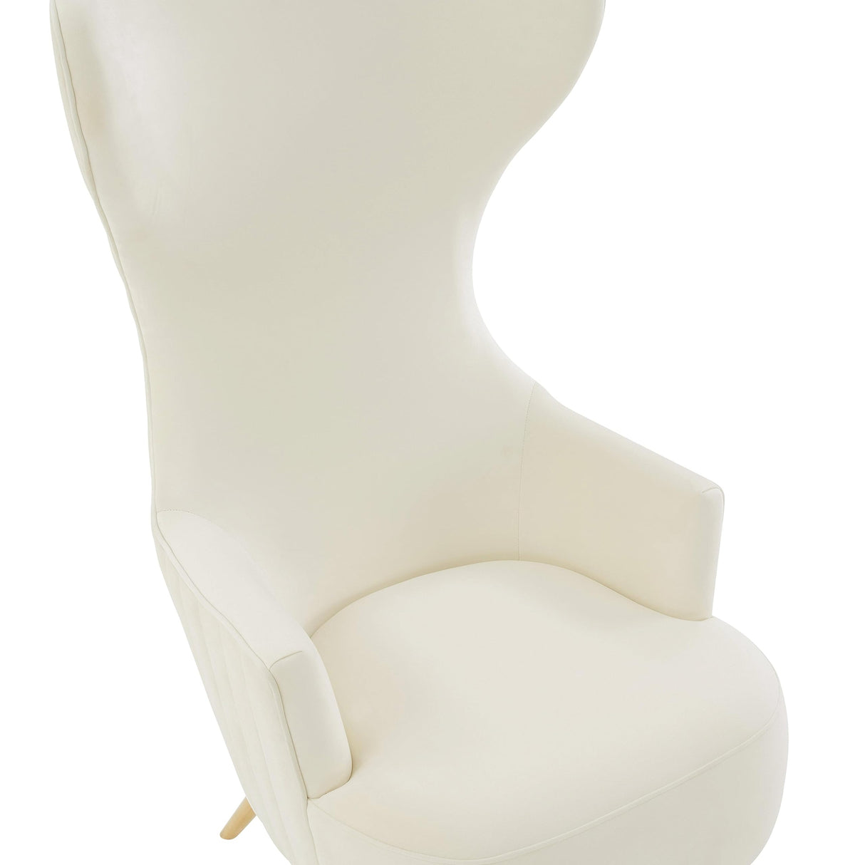 TOV Furniture Julia Velvet Channel Tufted Wingback Chair in Cream Finish WoodArtSupply