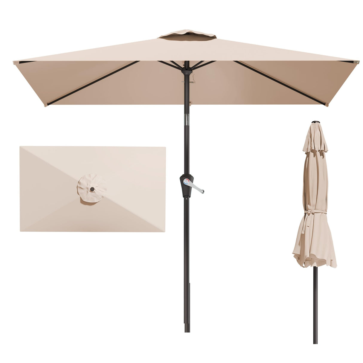 AreShark 6.5' x 10' Rectangular Patio Umbrellas for Outdoor, Outdoor Table Umbrella, Large Outdoor Patio Umbrellas with 6 Sturdy Ribs, Patio Umbrellas for Market, Garden, Pool (Beige) AreShark