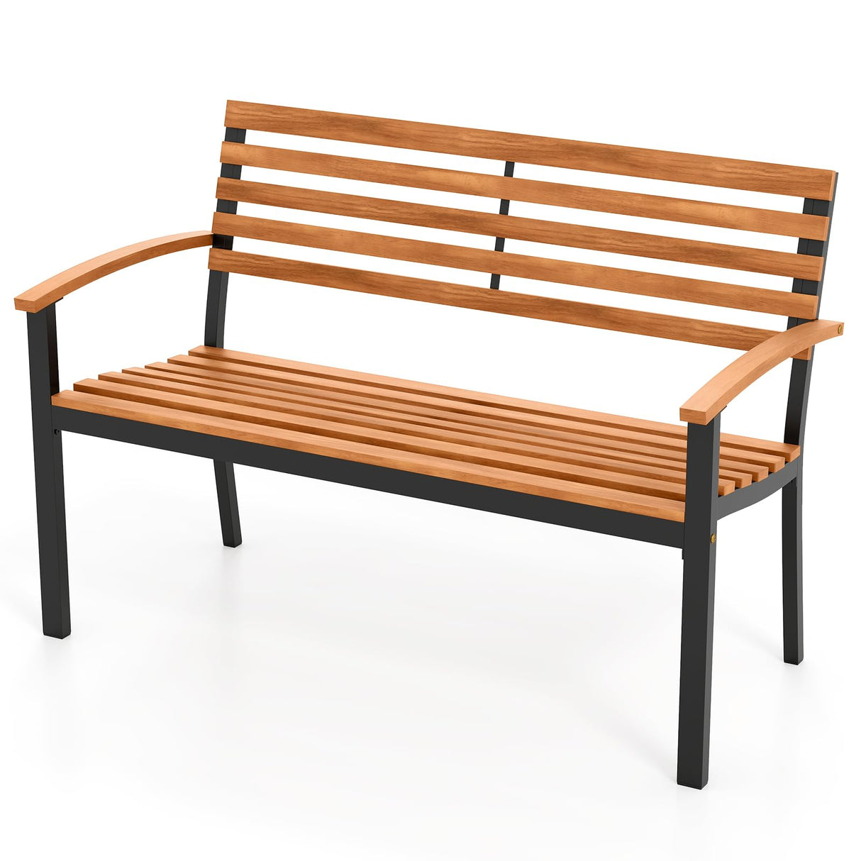 Giantex Outdoor Bench, Acacia Wood Patio Loveseat with Slatted Backrest & Seat, Armrests, Heavy Duty Metal Frame, 800 lbs Capacity, 2-Person Garden Bench for Lawn, Porch, Yard and Park Giantex