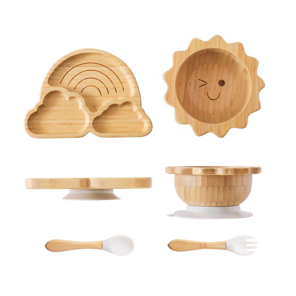 Bamboo Suction Plates Bowls Set for Baby Toddler Divided Platter Food bowl with Silicone Fork & Spoon All-Natural Baby Feeding Set for Baby-Led Weaning, Non-Slip Design let's make