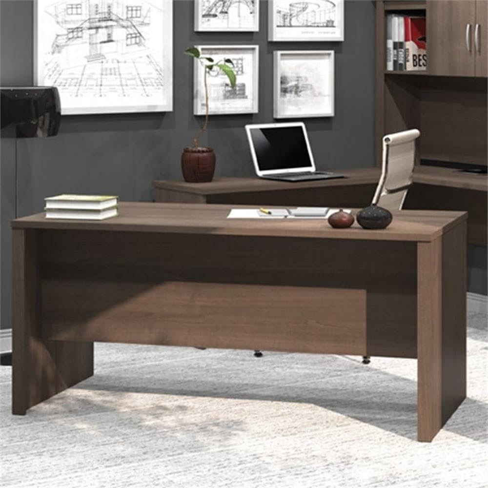 Atlin Designs 66" W x 95.5" D Modern Contemporary U-Shaped Wood Computer Desk with Hutch, for Home Office, Fully Reversible Unit, in Mahogany Finish Atlin Designs