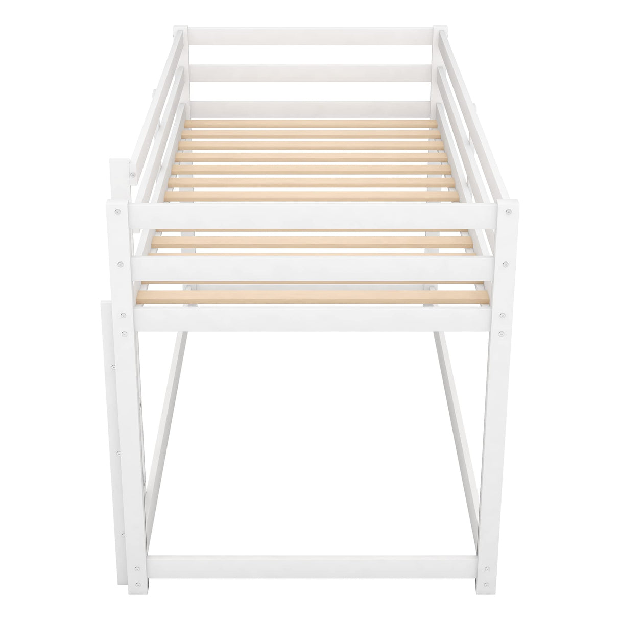 ZJIAH Twin Over Twin Low Bunk Bed with Ladder and Safety Guardrails - Durable Wooden Design in White ZJIAH