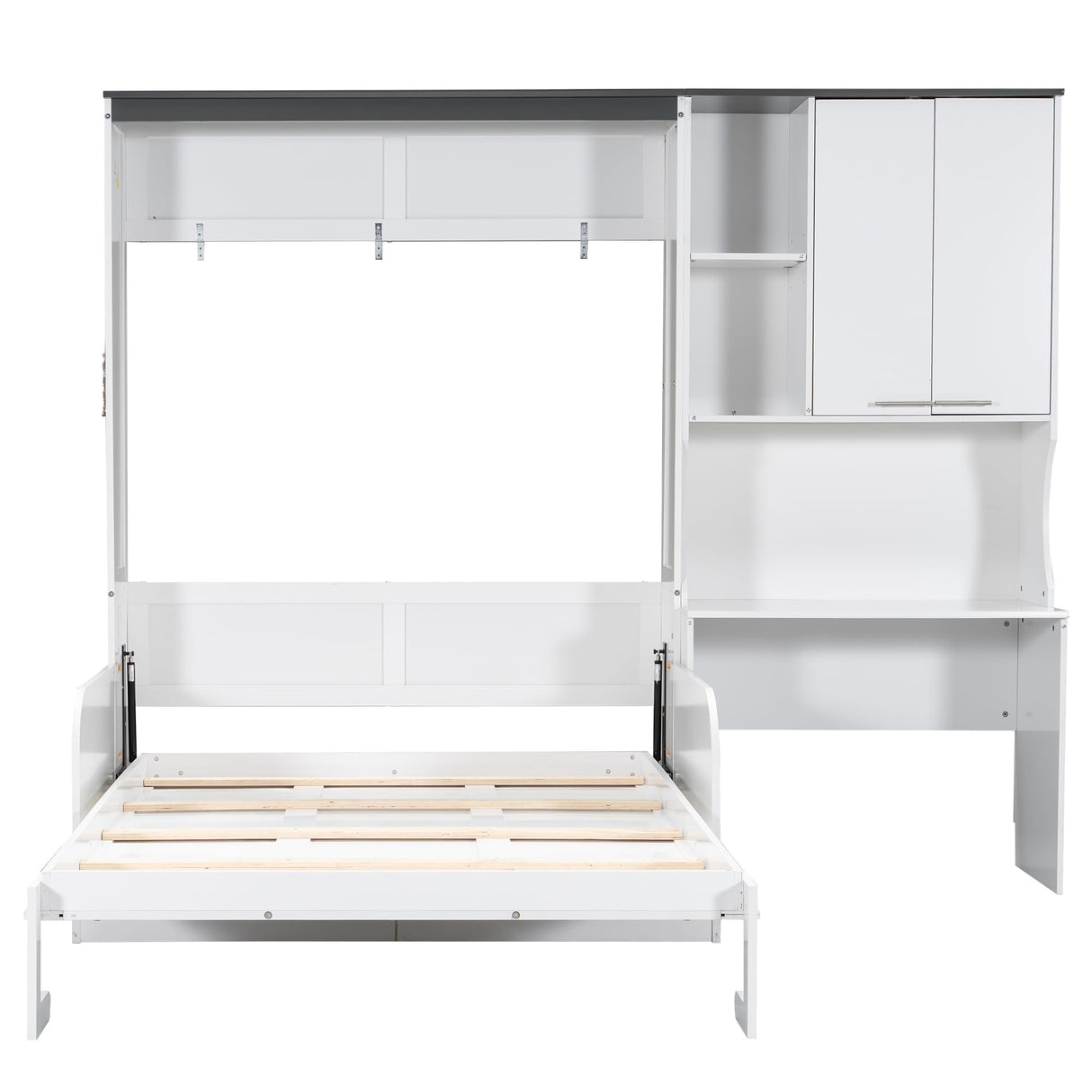 Harper & Bright Designs Full Size Murphy Bed with Desk, Multi-Functional Murphy Bed with Sofa and Storage Cabinet – Space-Saving Foldable Design, White Harper & Bright Designs
