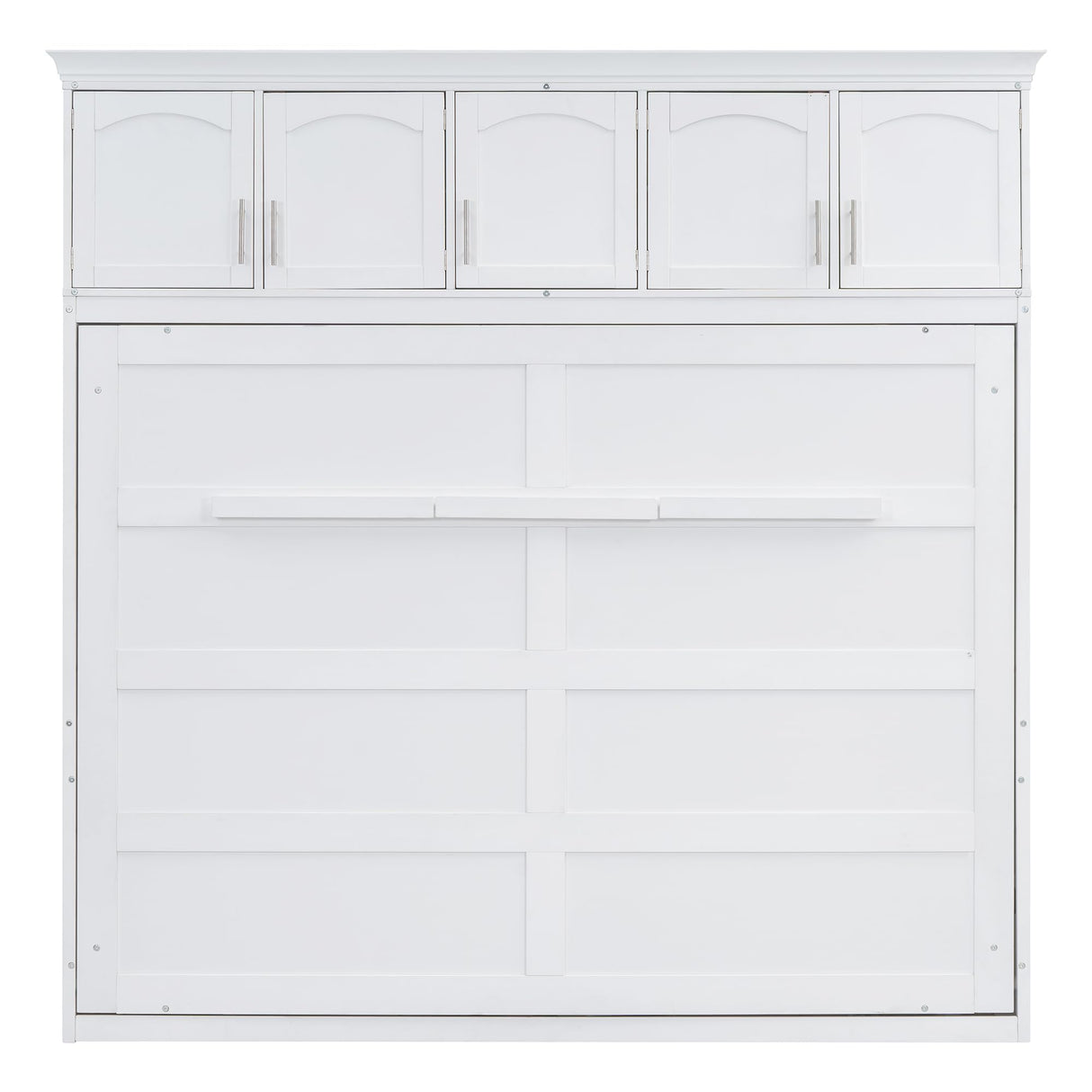 Merax Modern Farmhouse Solid Wood Murphy Bed Chest with Top Cabinets, Tall Wall Platform Bed Space Saving/Wood Slat Support Full,White Merax