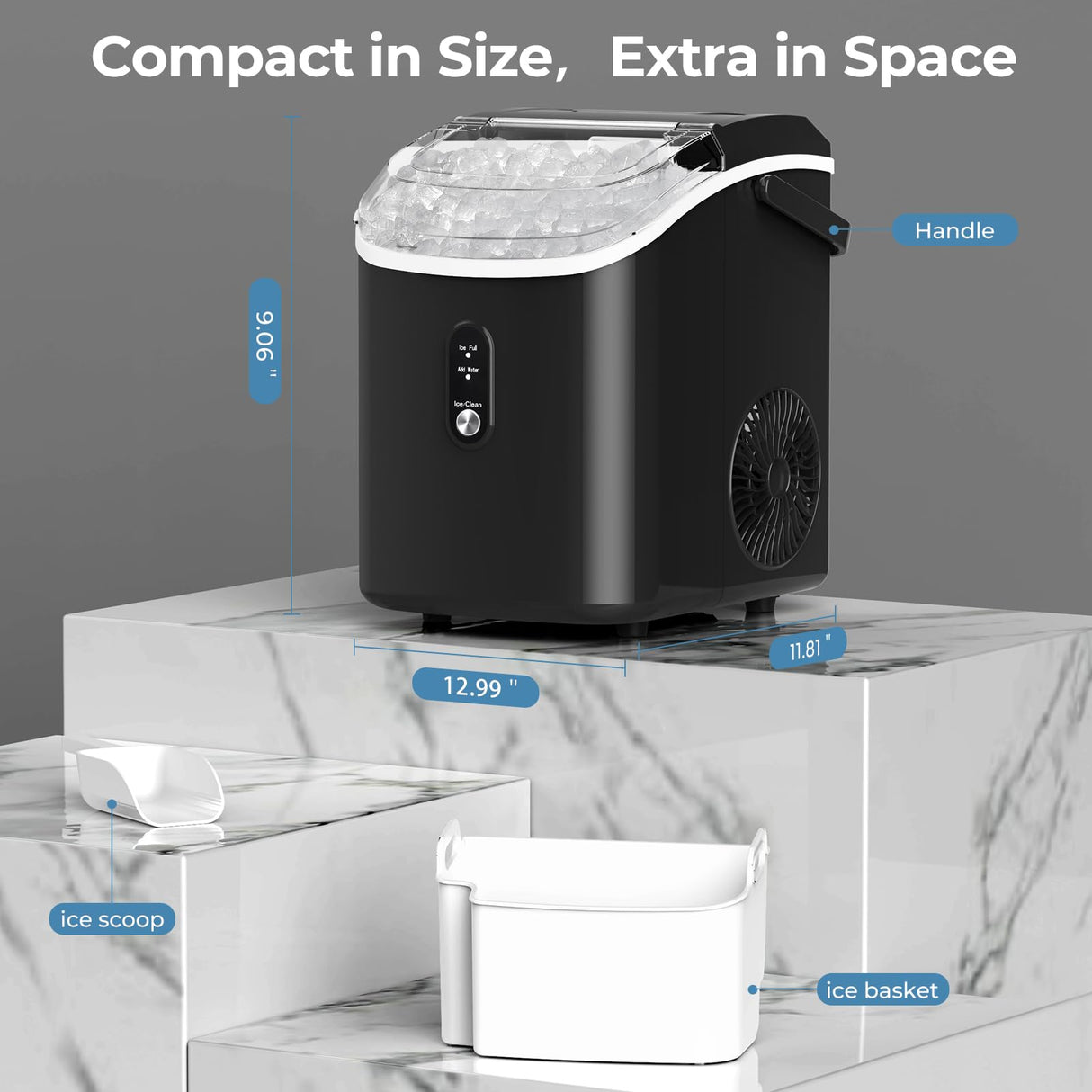 Nugget Ice Makers Countertop with Soft Chewable Pellet Ice, 7 Mins Ice Making, 35.5Lbs/24Hrs, Pebble Ice Maker Machine with Self-Cleaning/Ice Basket/Ice Scoop for Home/Office/Bar, Black ZAFRO