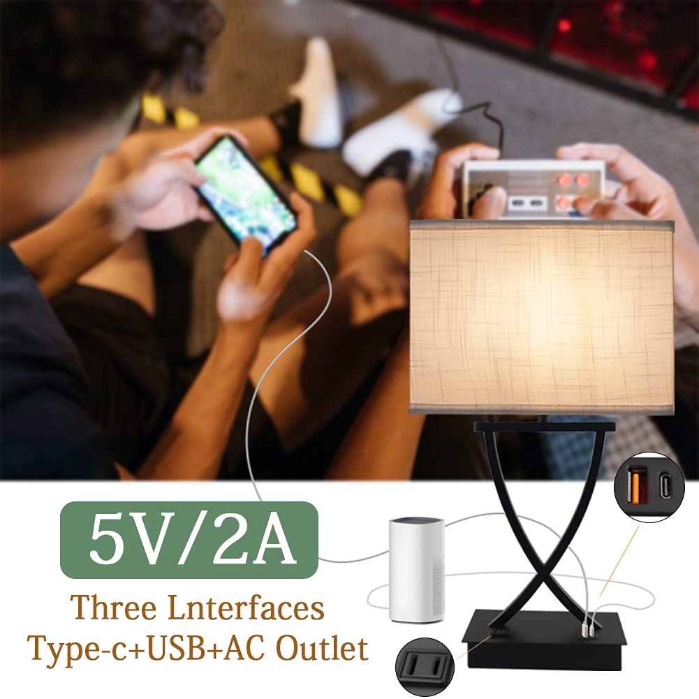 OYedis 3-Way Dimmable Touch Control Medium Table Lamp with Type C/USB Charging Port and 1 AC Outlet White Shade 21.38" Bedside Nightstand Lamp for Bedroom Living Room Office and Hotel Bulb Included OYedis