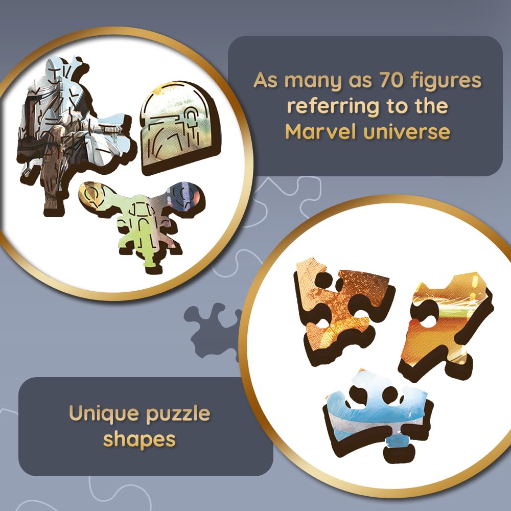 Trefl Star Wars The Mandalorian Wood Craft 500+5 Piece Jigsaw Puzzle The Mysterious Grogu Irregular Shapes, 50 Special Puzzles, Modern Premium Puzzle, for Adults and Children from 12 Years Old Trefl