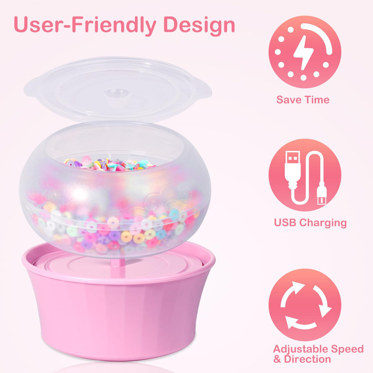 Hicdaw All-in-One Electric Bead Spinner with 7200 PCS Clay Beads for Necklaces and Bracelets, Efficient Jewelry Making Kit, Perfect Craft Gift for Teens Adults, Easy Operation, Quick Results, Pink Hicdaw