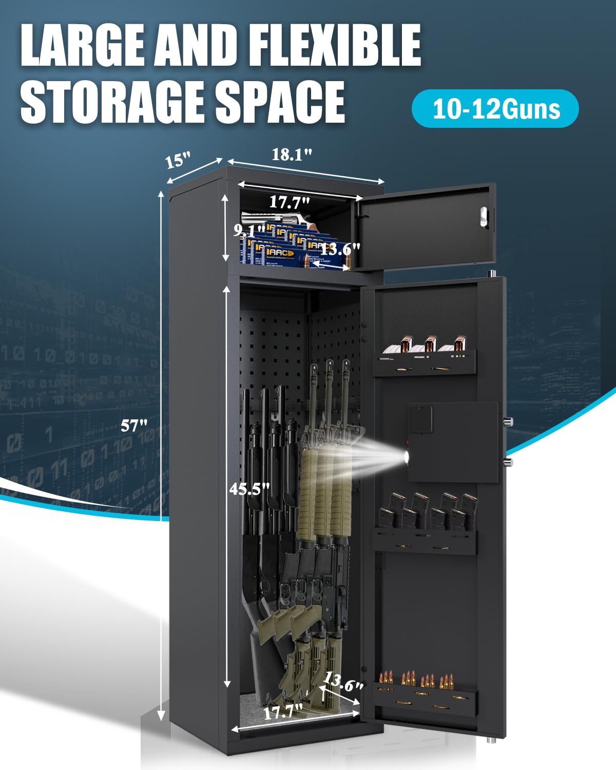 10-12 Gun Safe for Rifles and Pistols, Gun Cabinet, Quick Access Gun Safes for Home Rifles and Shotguns, Rifle Safe, Electronic Gun Safe with Removable Shelf and Gun Racks (Assembly Required) (Black) SAPITAL