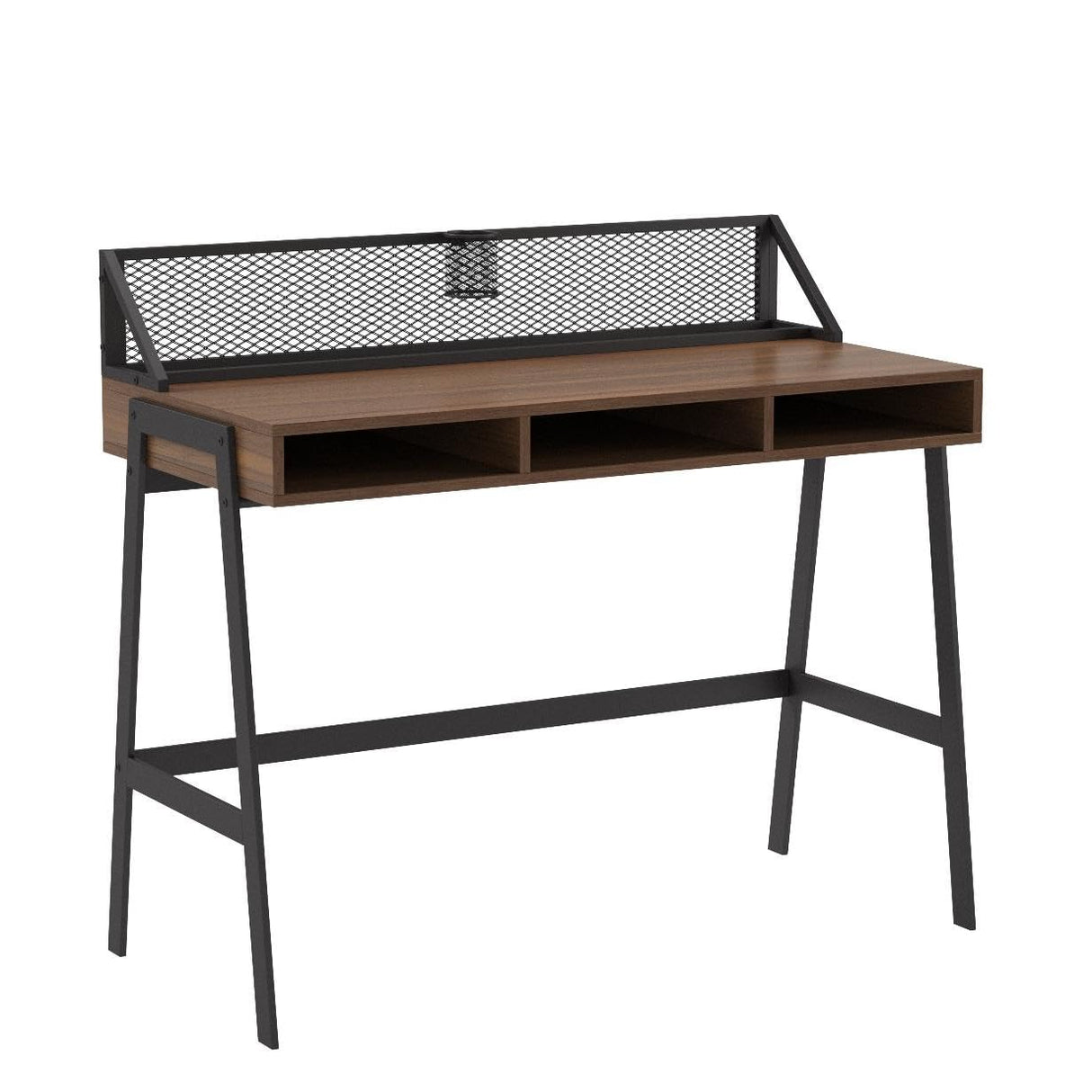 Walker Edison Industrial Mesh Wood Laptop Computer Writing Desk Home Office Workstation Small, 42 Inch, Dark Walnut Walker Edison