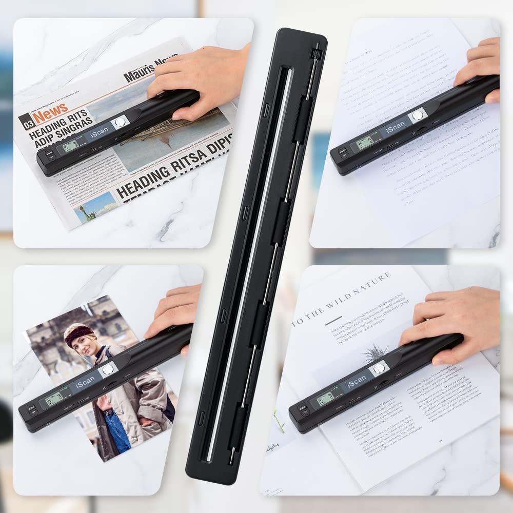 Hczrc Portable Scanner, Photo Scanner for A4 Documents, Handheld Scanner for Business, Photo, Picture, Receipts, Books, JPG/PDF Format Selection, UP to 900 DPI, with 16G SD Car Hczrc