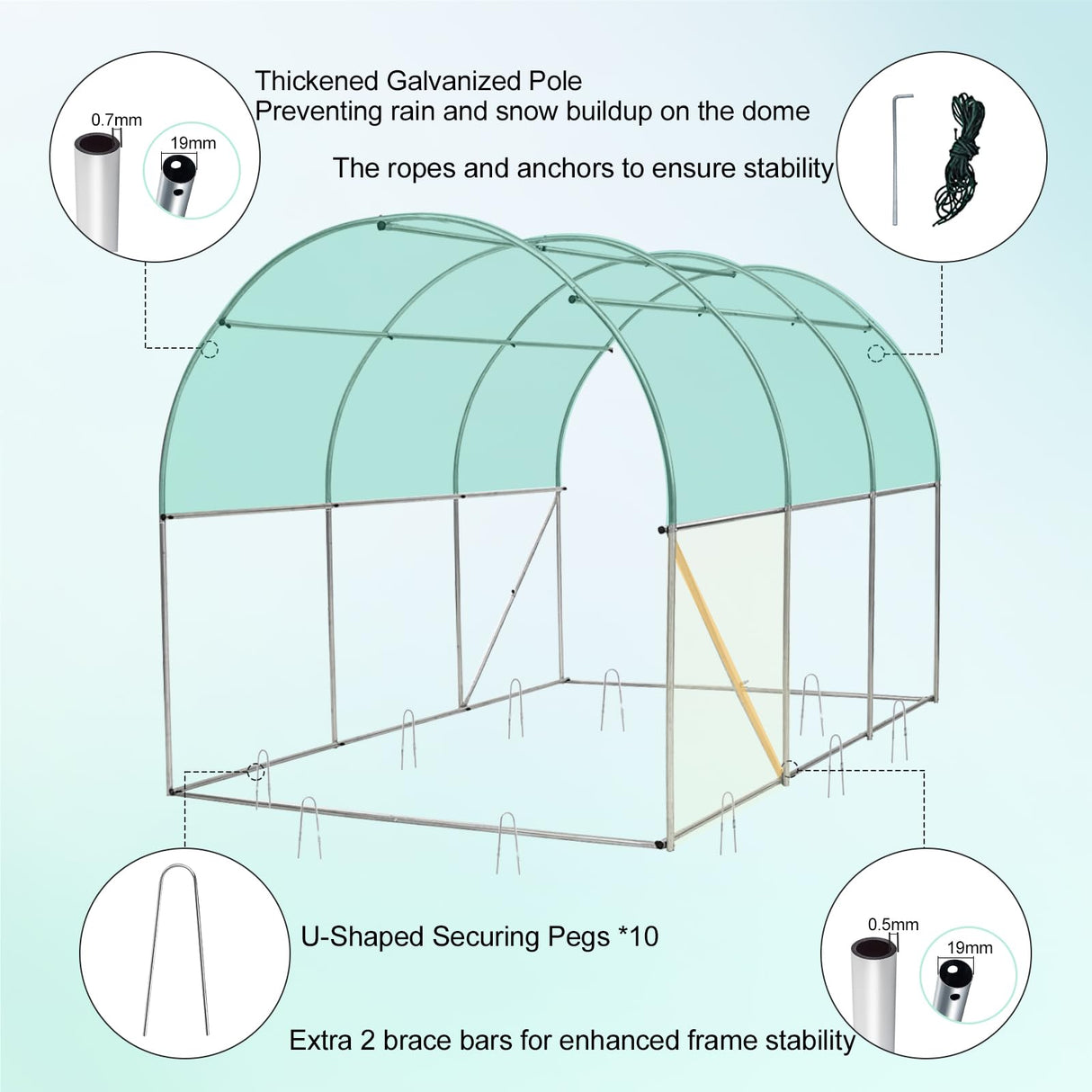 KANAGAWA 10'x7'x 7' Walk-in Tunnel Greenhouse with Watering System Heavy Duty Portable Green House Protect Gardening Plants 1 Zipper Mesh Door, 6 Roll-up Windows, Thickened galvanised steel,Green KANAGAWA
