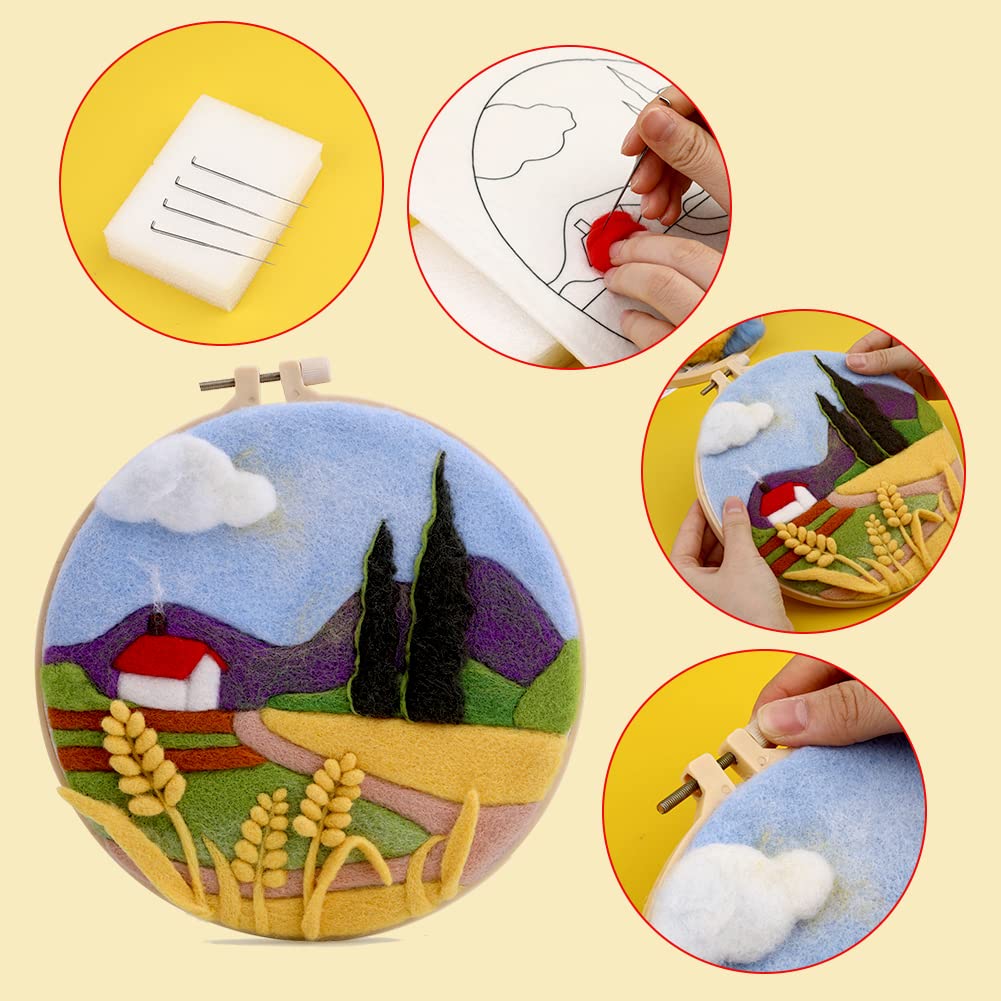 Needle Felting Kits Beginners, DIY Wool Needle Felting Starter Kit, Needle Felt Set with Picture Frame, Foam Pad, Felt Cloth and Instructions, Used for Home Decoration, Beginner, Art Craft(2 Sets) QMNNMA