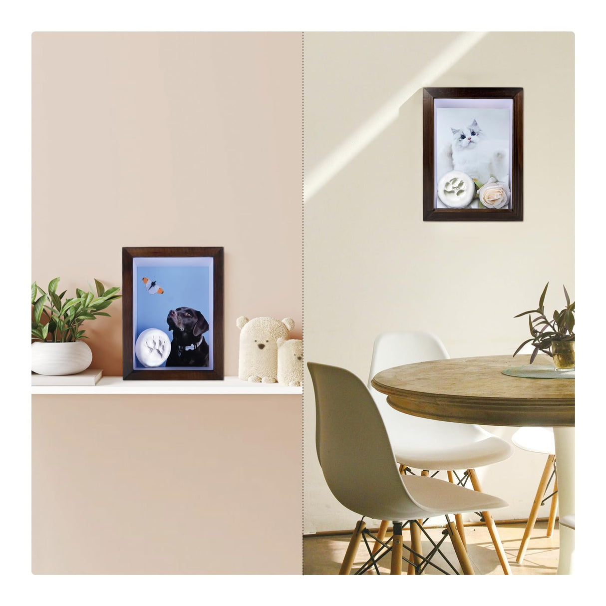 Favonuovy Pet Paw Print Kit with Picture Frame Shadow Box 5x7 for Dogs and Cats Pet Clay Paw Print Impression Kit Keepsake Pet Loss Memorial Sympathy and Remembrance Gifts for Dog Lovers Favonuovy