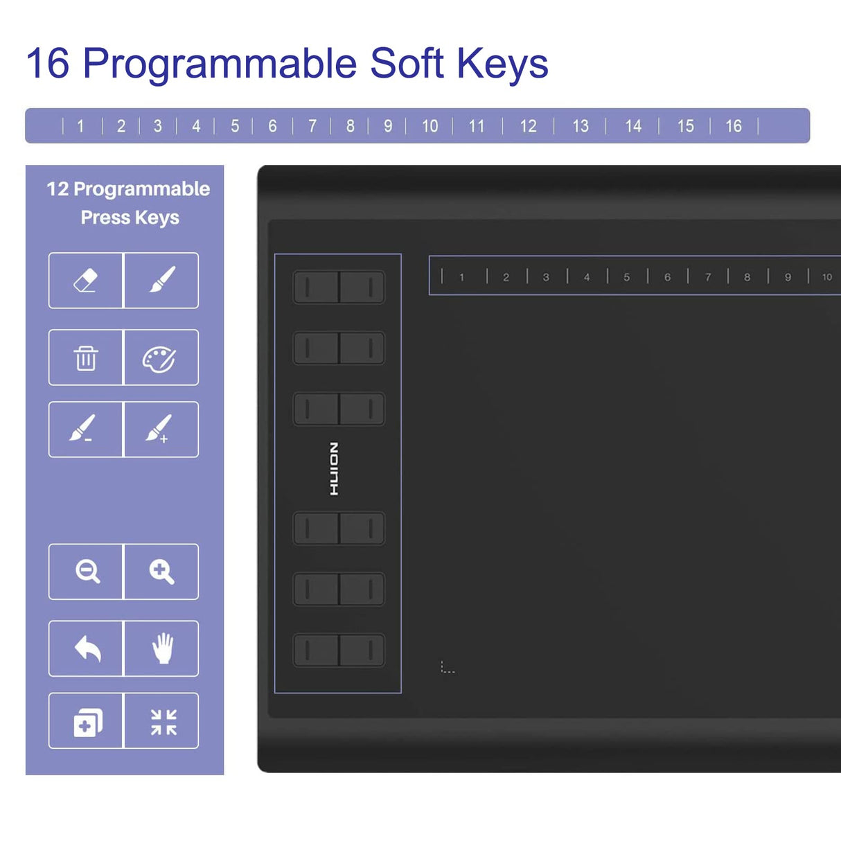 HUION Inspiroy H1060P Graphics Drawing Tablet with 8192 Pressure Sensitivity Battery-Free Stylus and 12 Customized Hot Keys, 10 x 6.25 inches Digital Art Tablet for Mac, Windows PC and Android HUION