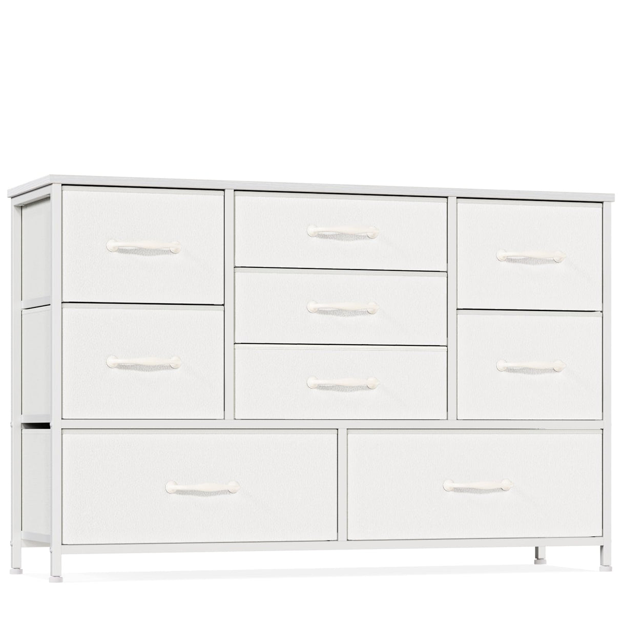 Furnulem White Dresser with 9 Large Drawers for 55'' Long TV Stand Entertainment Center, Wide Wood Shelf Storage for Bedroom,Living Room,Closet,Entryway,Sturdy Metal Frame Furnulem