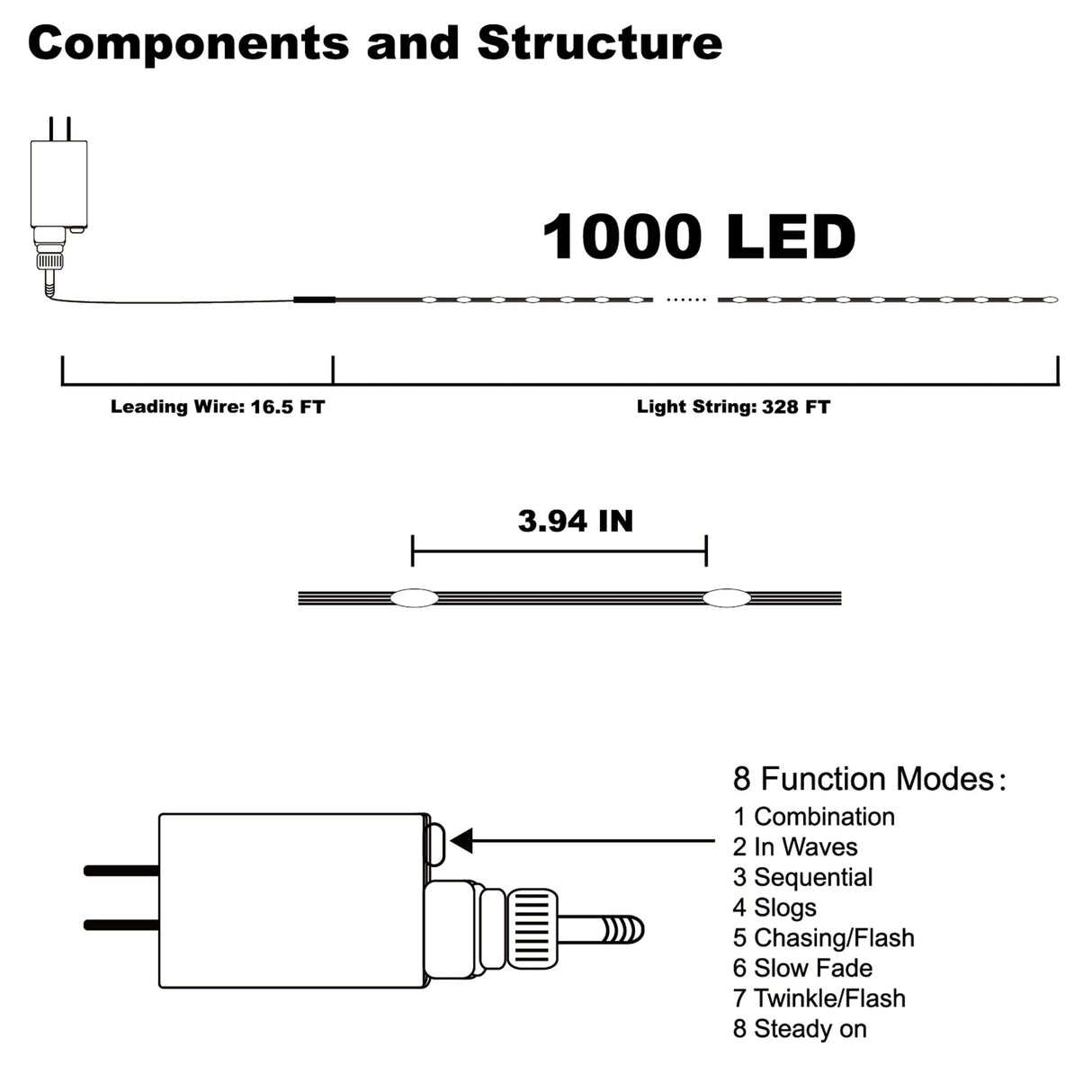 WATERGLIDE Extra Long 328 FT Fairy String Lights, 1000 LED Outdoor Christmas Lights, Green PVC Copper Wire Lights, Plug in 8 Modes & Waterproof for Xmas Tree Holiday Wedding Party Decor, Warm White WATERGLIDE