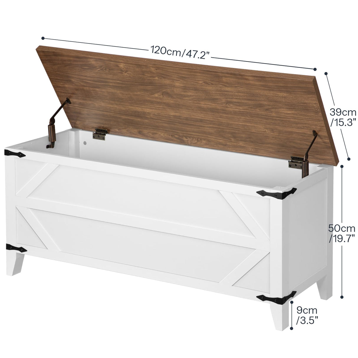 HOOBRO 47.2" Toy Box, Storage Chest with Safety Hinges, Toy Chest Storage, Wooden Storage Bench for Bedroom, Living Room, White and Walnut WH16CW01 HOOBRO