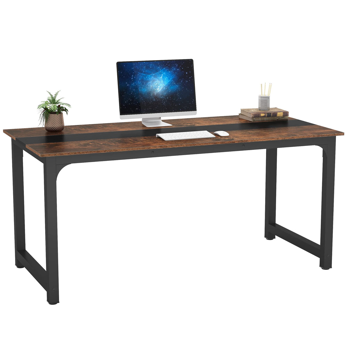 Tribesigns Modern Computer Desk, 70.8 x 31.5 inch Large Office Desk Computer Table Study Writing Desk Workstation for Home Office, Rustic/Black Tribesigns