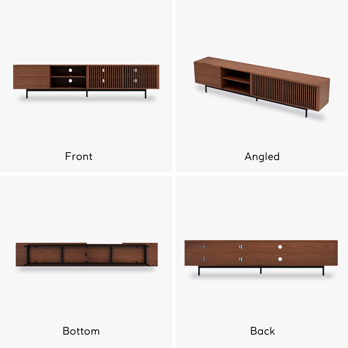 POVISON Modern Media Console with Storage, 95'' Solid Wood TV Stand for 75+ Inch TV, Farmhouse Slatted Door Entertainment Center, Full Assembled Tall POVISON