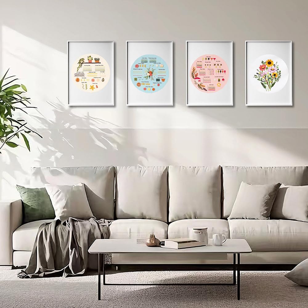 Sutesloly 4 Sets Beginner Embroidery Kits for Adults,Learn Plant Flower Simple Hand Embroidery Starting Sets with Patterns,Basic Easy Stitch Floral Mushroom Learn Embroidery Starter Practice Kit Sutesloly