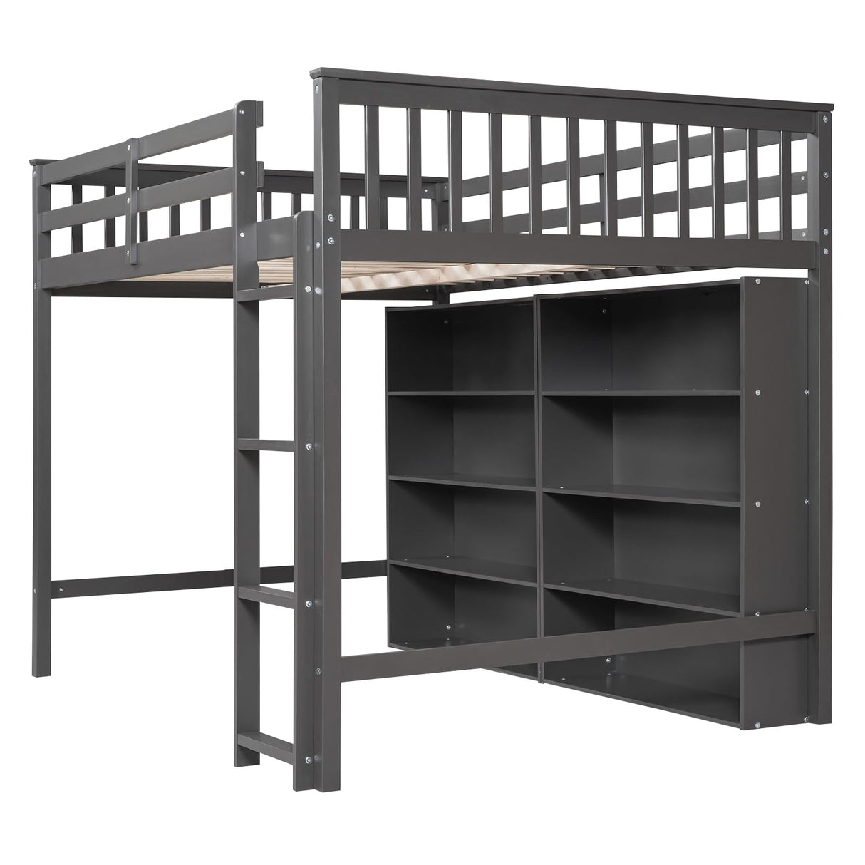 Harper & Bright Designs Gray Full Size Loft Bed with Storage Shelves and Built-in Ladder Harper & Bright Designs