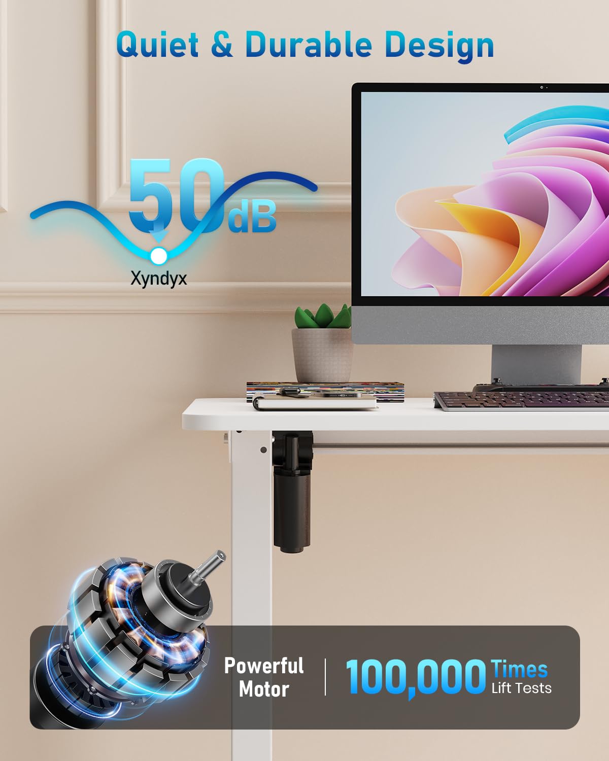 Xyndyx Small Height Adjustable Electric Standing Desk, 31.5" x 23.6" Sit Stand up Desk with Splice Board, Ergonomic Rising Computer Home Office Desk Table with Memory Preset, White Frame/White Top Xyndyx