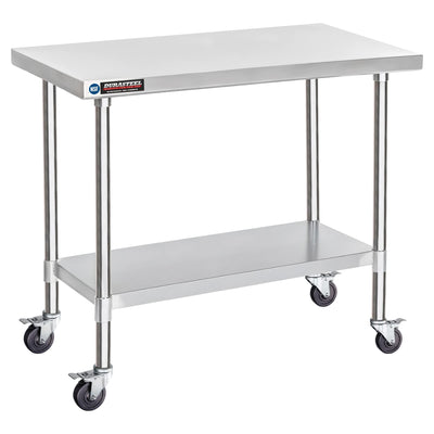 Food Prep Stainless Steel Table - DuraSteel 30 x 48 Inch Metal Table Cart - Commercial Workbench with Caster Wheel - NSF Certified - For Restaurant, Warehouse, Home, Kitchen, Garage