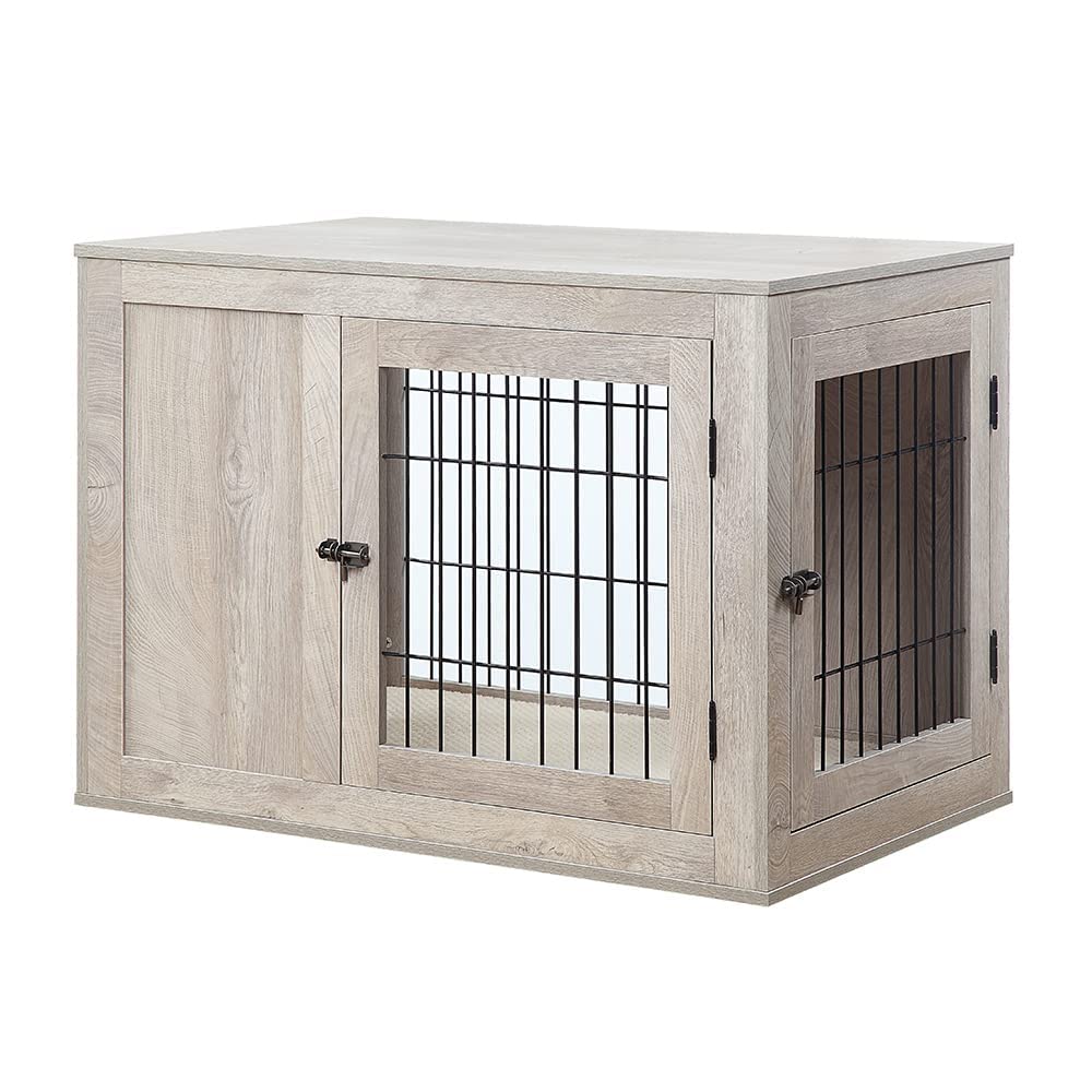 unipaws Furniture Style Dog Crate for Medium Dogs, Indoor Aesthetic Puppy Kennel with Door, Modern Decorative Wood Wire Pet House Dog Cage, Pretty Cute End Side Table Nightstand, Weathered Grey unipaws