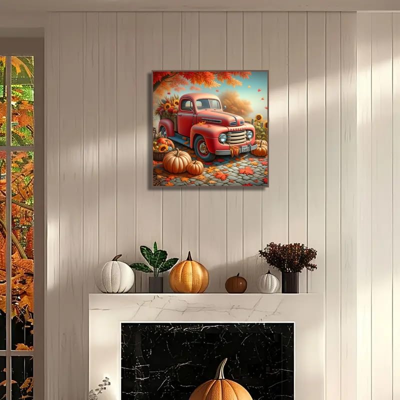 Canrichshop Autumn Pumpkin 5D Diamond Art Kits for Adults,Truck Diamond Painting Kits for Beginners,Fall Full Drill Diamond Paintings,Paint by Diamonds for Wall Decor 14x14inch Canrichshop