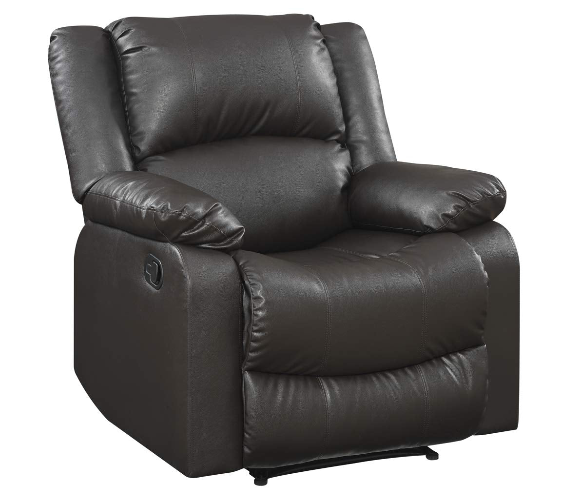 Relax-A-Lounger Warren 35.5" Manual Pull-Handle Recliner, Traditional Overstuffed, Pocket Coil Comfort, Black Metal Base Legs, Soft Vegan Leather Fabric, Java Relax-A-Lounger