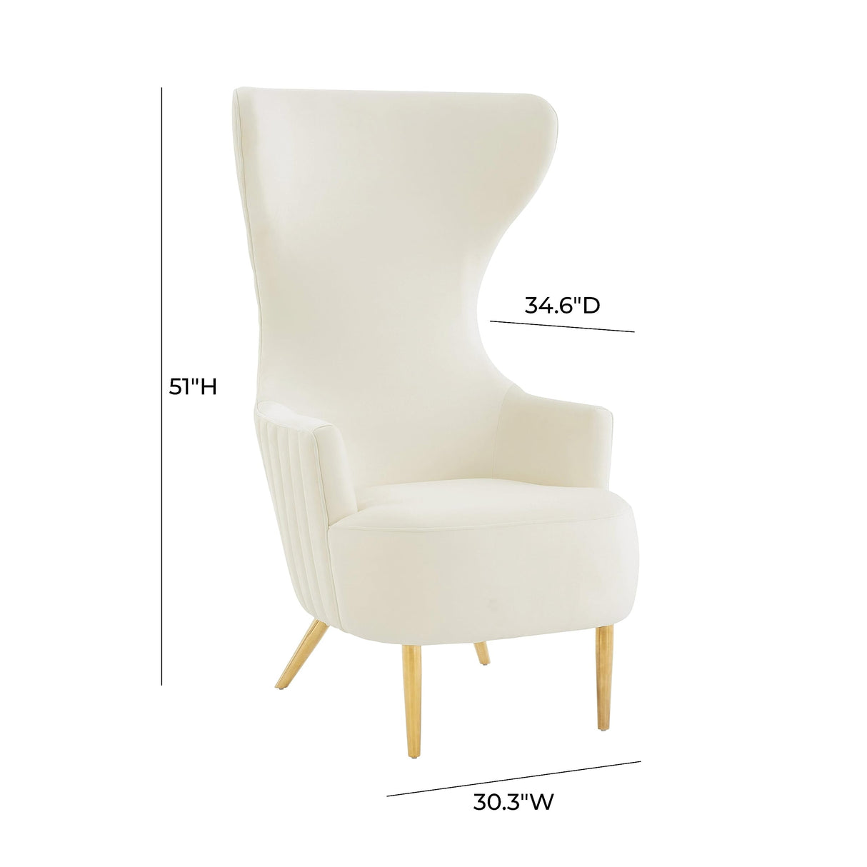 TOV Furniture Julia Velvet Channel Tufted Wingback Chair in Cream Finish WoodArtSupply