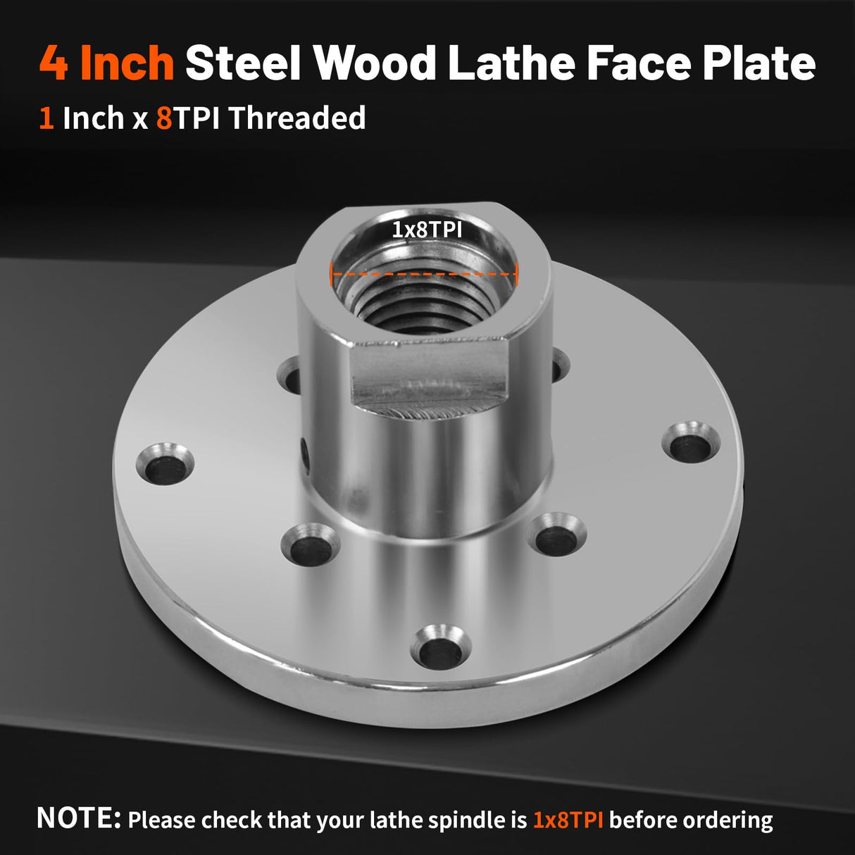 4" Steel Wood Lathe Faceplate,Faceplate for Wood Lathe,Lathe Face Plate Fit for 1" x 8TPI Spindle with Screwchuck HAowosi