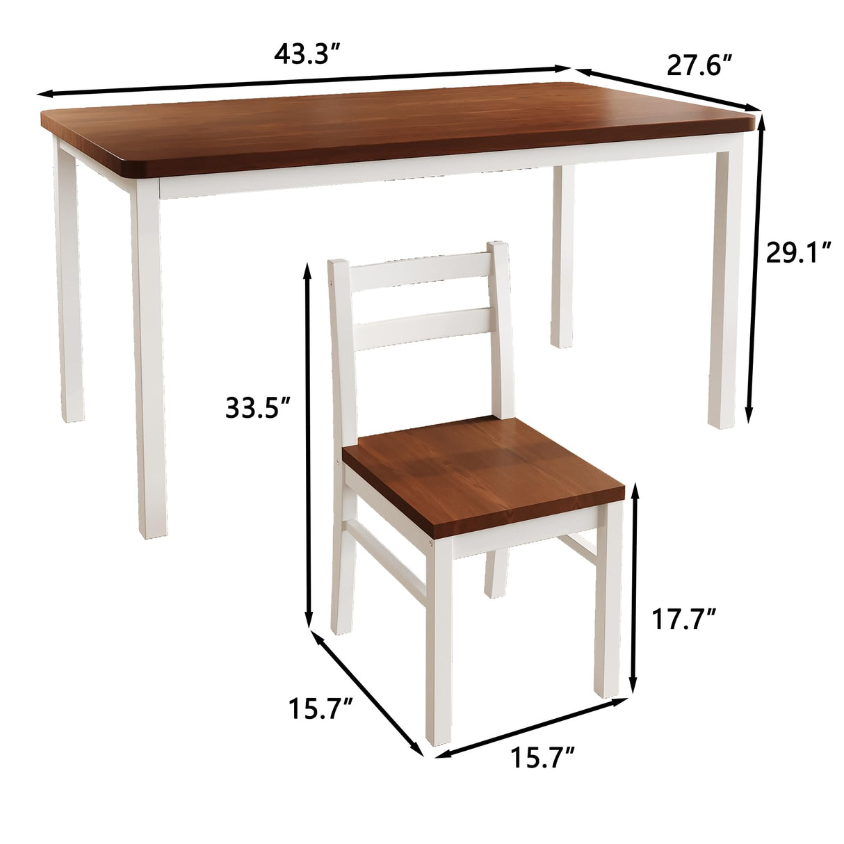 Orweiin Solid Wood Dining Table Set for 4, Farmhouse Rectangular Table and 4 Chairs Set for Kitchen, Living Room, Dining Room, Breakfast Nook, Natural+White Orweiin