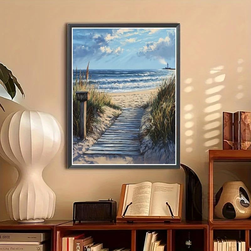 STGLCR 5D Beach Scenic Diamond Painting, Road Diamond Painting Kit for Adults, Diamond Art Kits for Begginners DIY Full Drill Crystal Rhinestone Arts and Crafts 16x12inch STGLCR