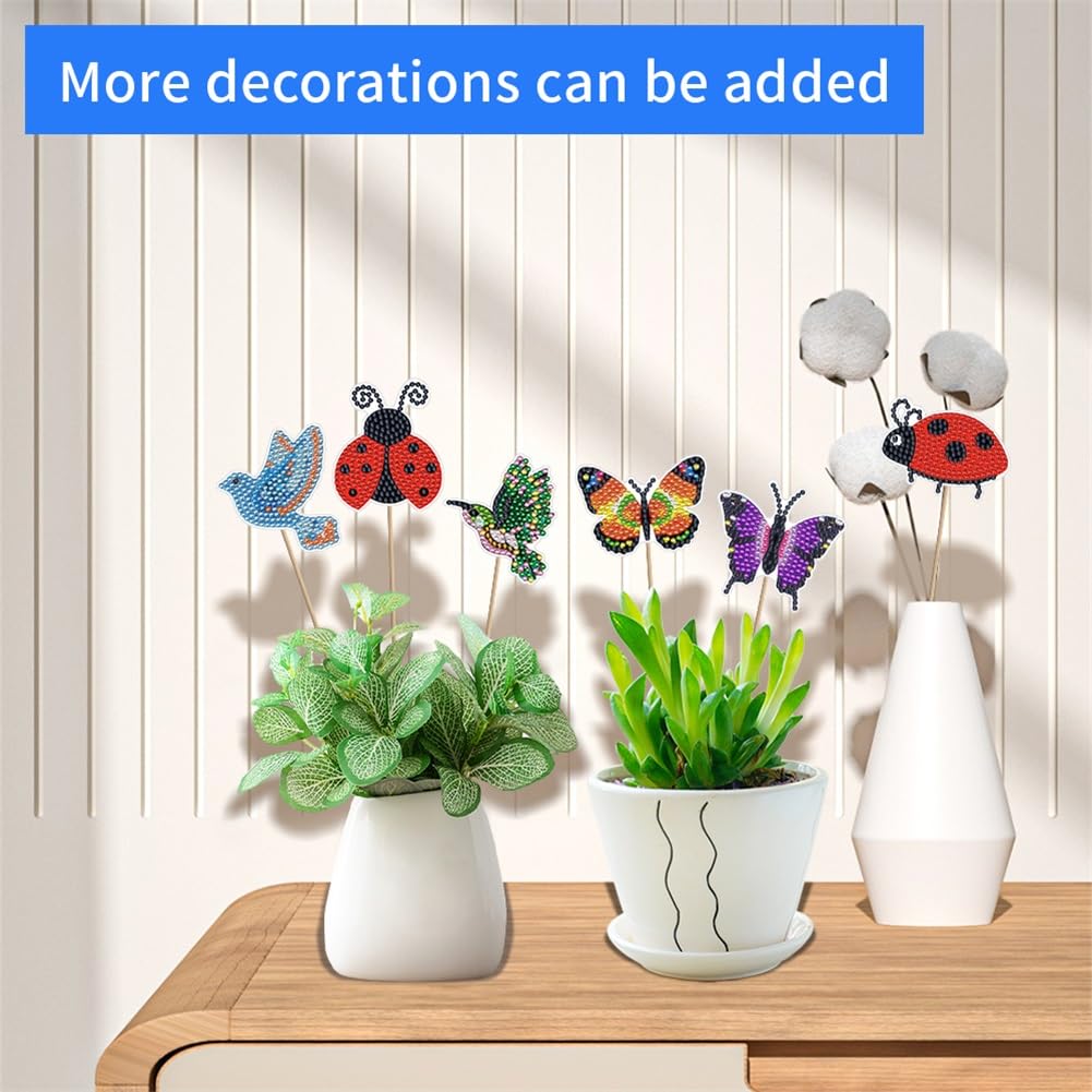 Diamond Art Kits, 12 Pcs Butterfly Hummingbird Ladybug Stakes Diamond Painting Kits for Adults Kids, 5D DIY Butterflies Ornaments Diamond Art Supplies Crafts for Indoor Outdoor Garden Yard Party Decor SOEWIOU