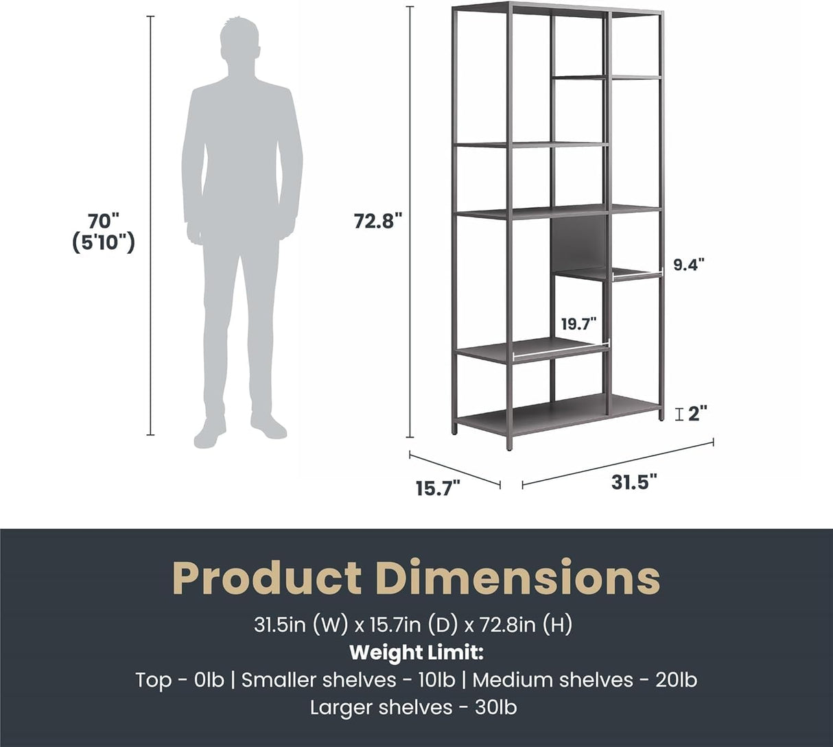 6-Tier Metal Bookcase & Room Divider, 72.83" Tall Narrow Bookshelf for Small Spaces, Open Shelf Storage Unit for Living Room, Office, Bedroom, Industrial Gray WoodArtSupply